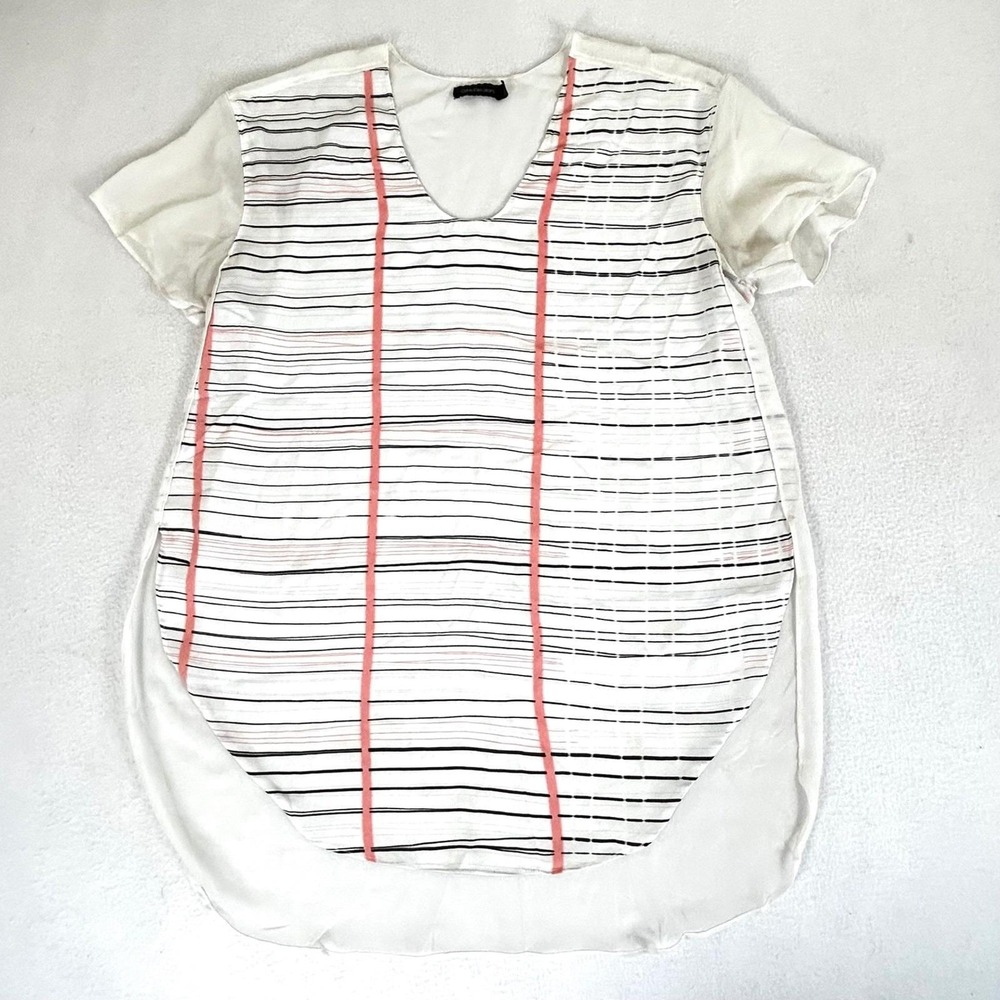 Calvin Klein Jeans Top Women Small White Striped Lightweight Minimalist Modern